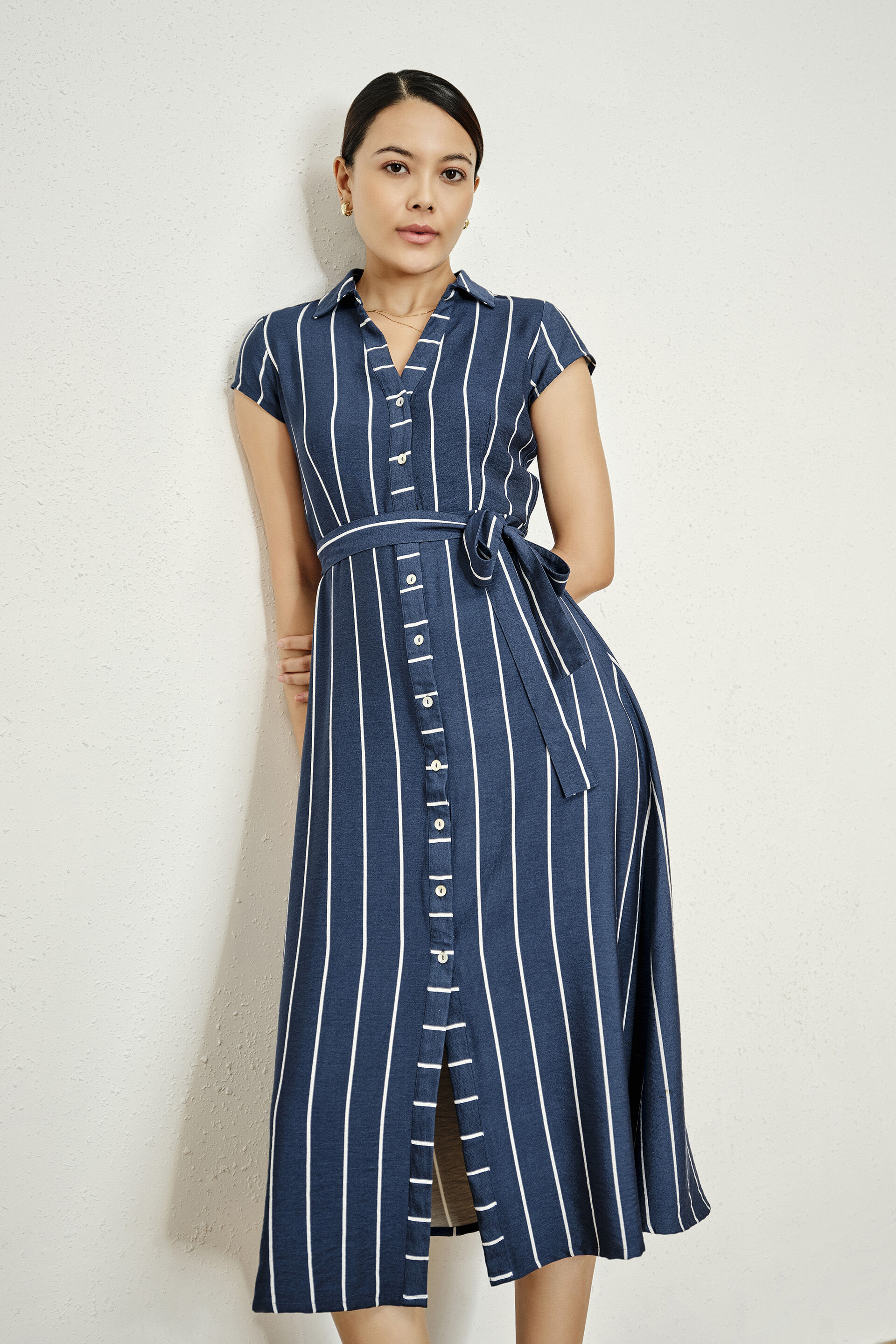 Dina Navy Striped Dress